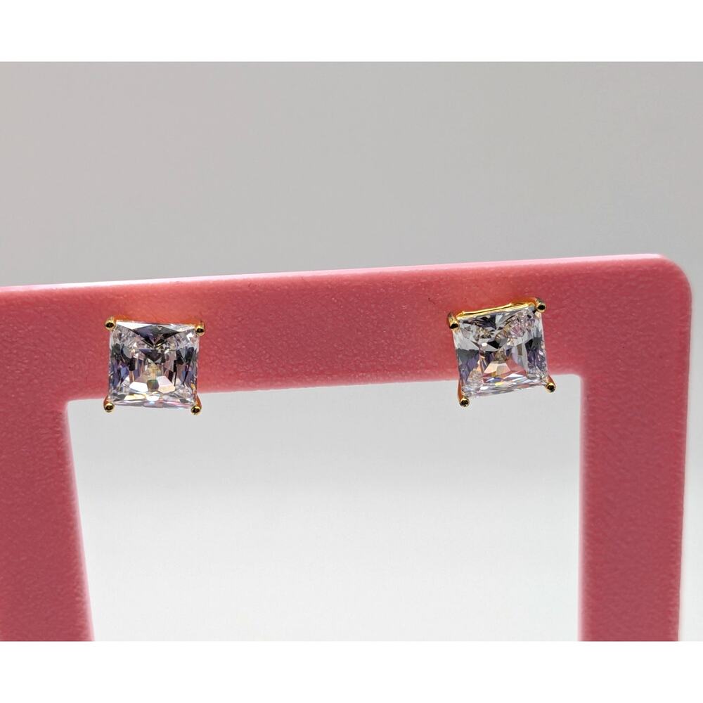 RADIANCE by ABSOLUTE Sterling Silver Princess Cut CZ Stud Earrings Gold Vermeil